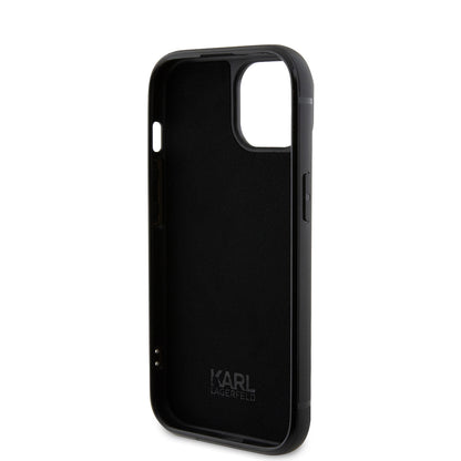 Étui pour Apple iPhone 15, Karl Lagerfeld, Plaque Métallique Strass, Noir
