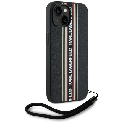 Étui pour Apple iPhone 15, Karl Lagerfeld, Saffiano Athleisure Stripes with Strap, Rosie