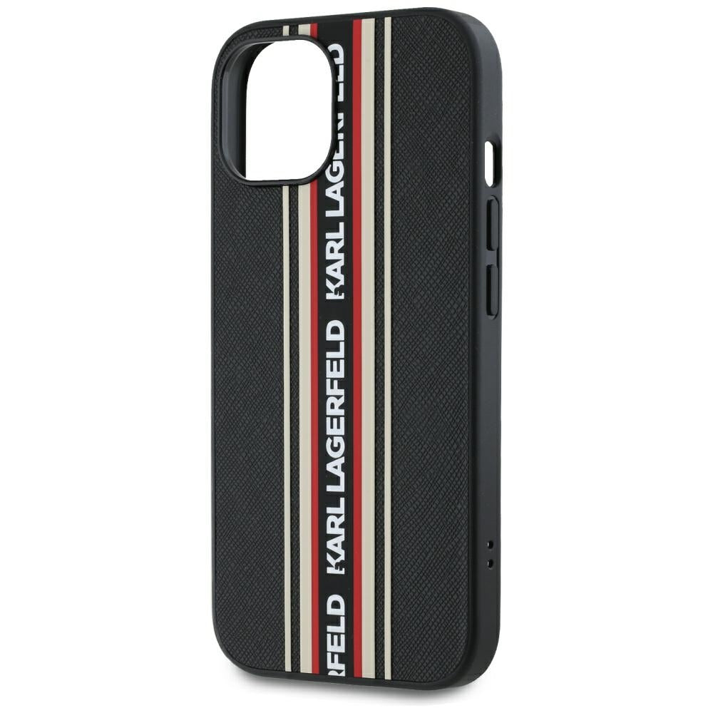 Étui pour Apple iPhone 15, Karl Lagerfeld, Saffiano Athleisure Stripes with Strap, Rosie