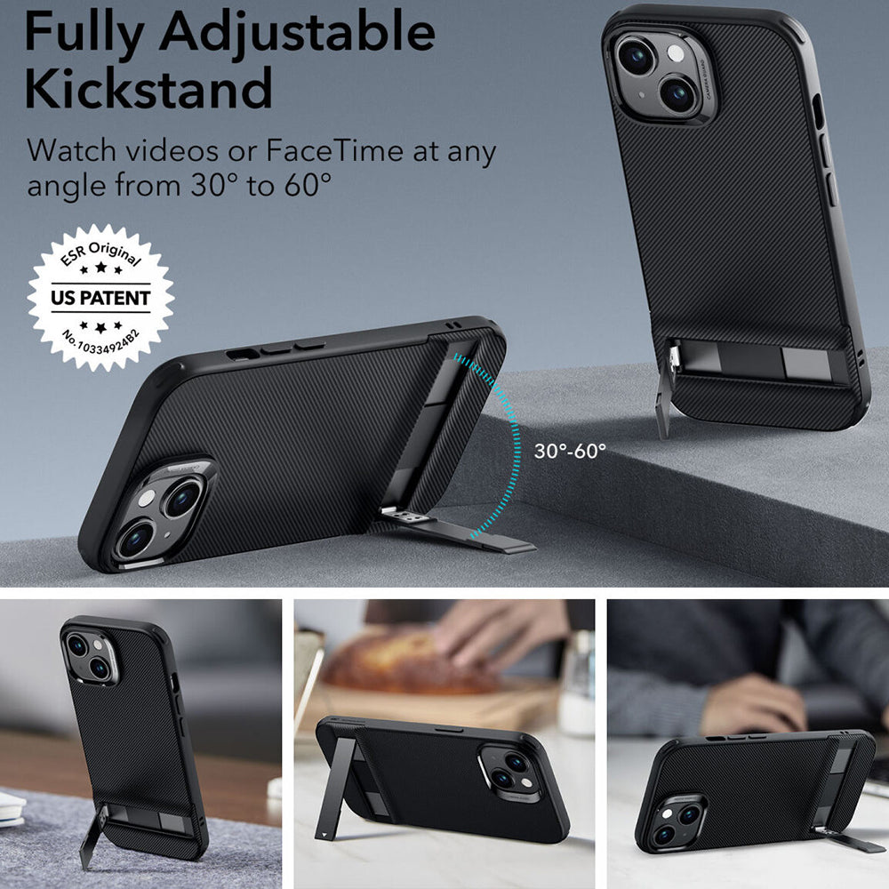 Hülle für Apple iPhone 15 Plus, ESR, Air Shield Boost Kickstand, Schwarz