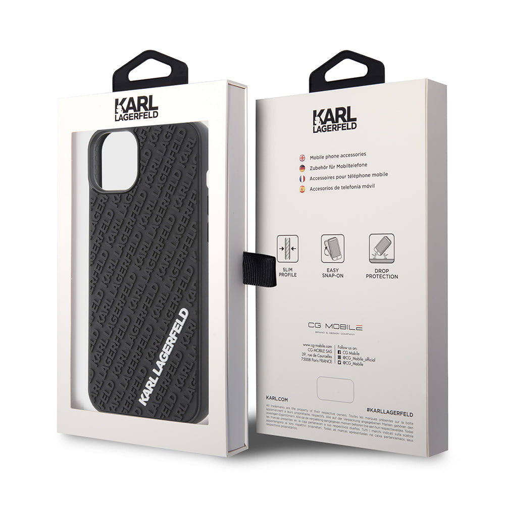 Étui pour Apple iPhone 15 Plus, Karl Lagerfeld, 3D Rubber Multi Logo, Noir