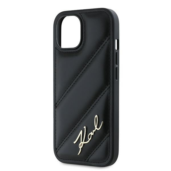 Étui pour Apple iPhone 15 Plus, Karl Lagerfeld, Diagonal Quilted Script, Noir