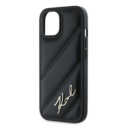 Étui pour Apple iPhone 15 Plus, Karl Lagerfeld, Diagonal Quilted Script, Noir