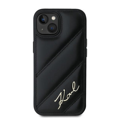 Étui pour Apple iPhone 15 Plus, Karl Lagerfeld, Diagonal Quilted Script, Noir