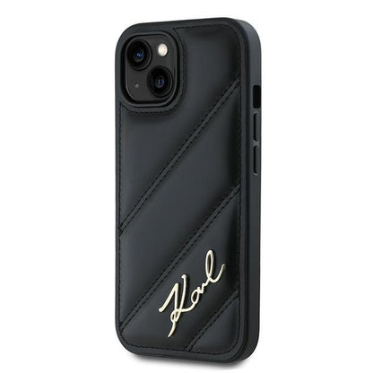 Étui pour Apple iPhone 15 Plus, Karl Lagerfeld, Diagonal Quilted Script, Noir