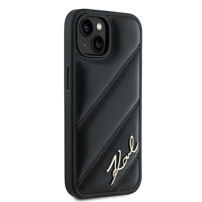 Étui pour Apple iPhone 15 Plus, Karl Lagerfeld, Diagonal Quilted Script, Noir