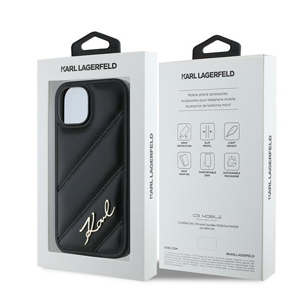 Étui pour Apple iPhone 15 Plus, Karl Lagerfeld, Diagonal Quilted Script, Noir