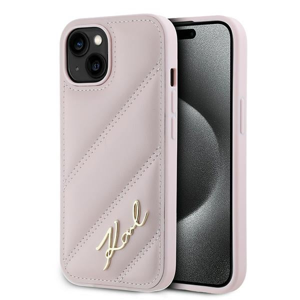 Étui pour Apple iPhone 15 Plus, Karl Lagerfeld, Diagonal Quilted Script, Rose