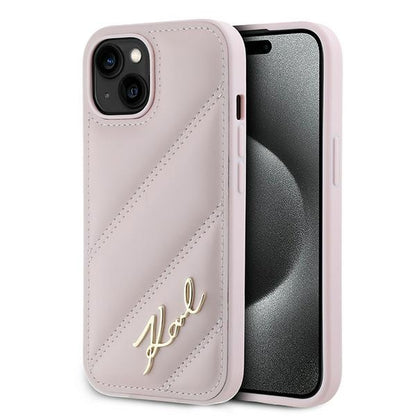 Étui pour Apple iPhone 15 Plus, Karl Lagerfeld, Diagonal Quilted Script, Rose