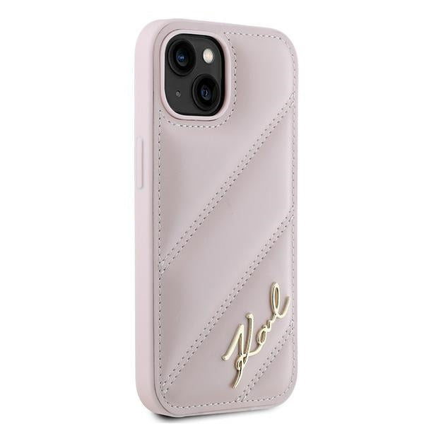 Étui pour Apple iPhone 15 Plus, Karl Lagerfeld, Diagonal Quilted Script, Rose