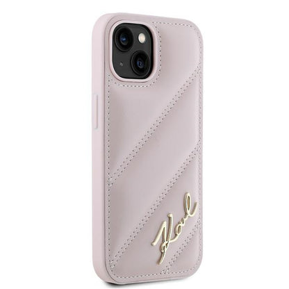 Étui pour Apple iPhone 15 Plus, Karl Lagerfeld, Diagonal Quilted Script, Rose