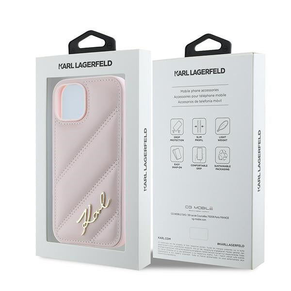 Étui pour Apple iPhone 15 Plus, Karl Lagerfeld, Diagonal Quilted Script, Rose