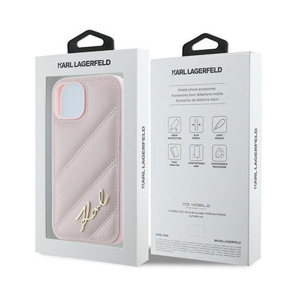 Étui pour Apple iPhone 15 Plus, Karl Lagerfeld, Diagonal Quilted Script, Rose