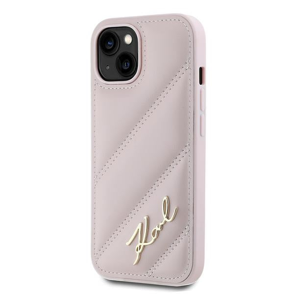 Étui pour Apple iPhone 15 Plus, Karl Lagerfeld, Diagonal Quilted Script, Rose