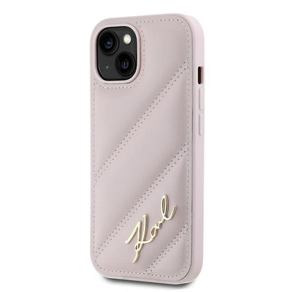Étui pour Apple iPhone 15 Plus, Karl Lagerfeld, Diagonal Quilted Script, Rose