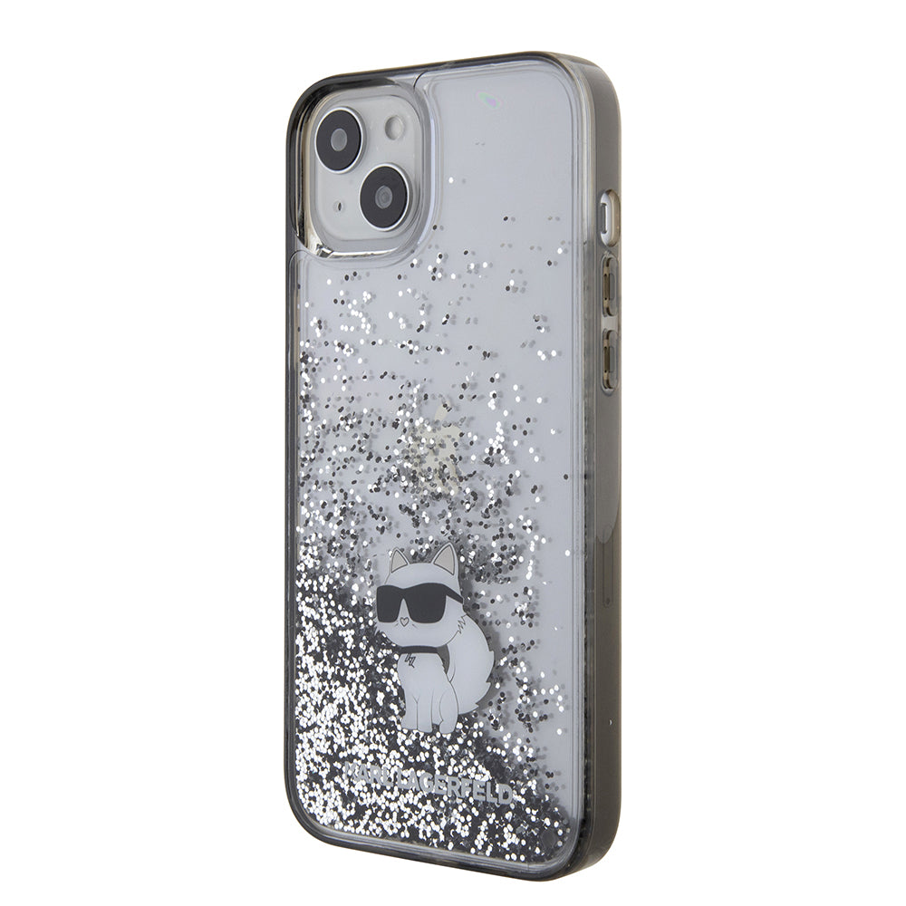 Hülle für Apple iPhone 15 Plus, Karl Lagerfeld, Liquid Glitter Choupette, Transparent