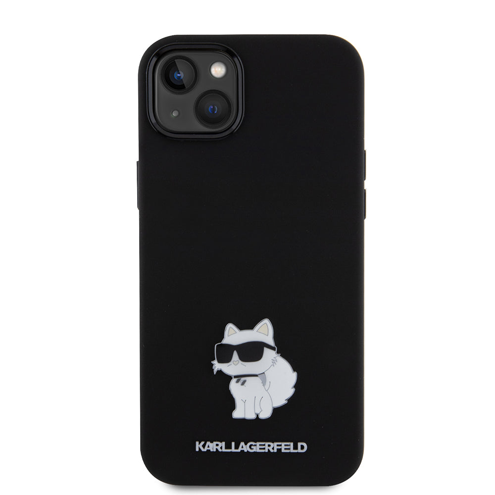 Hülle für Apple iPhone 15 Plus, Karl Lagerfeld, Silicone Choupette Metal, Schwarz