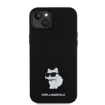 Hülle für Apple iPhone 15 Plus, Karl Lagerfeld, Silicone Choupette Metal, Schwarz