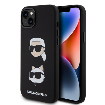 Étui pour Apple iPhone 15 Plus, Karl Lagerfeld, Silicone Karl & Choupette's Heads, Noir