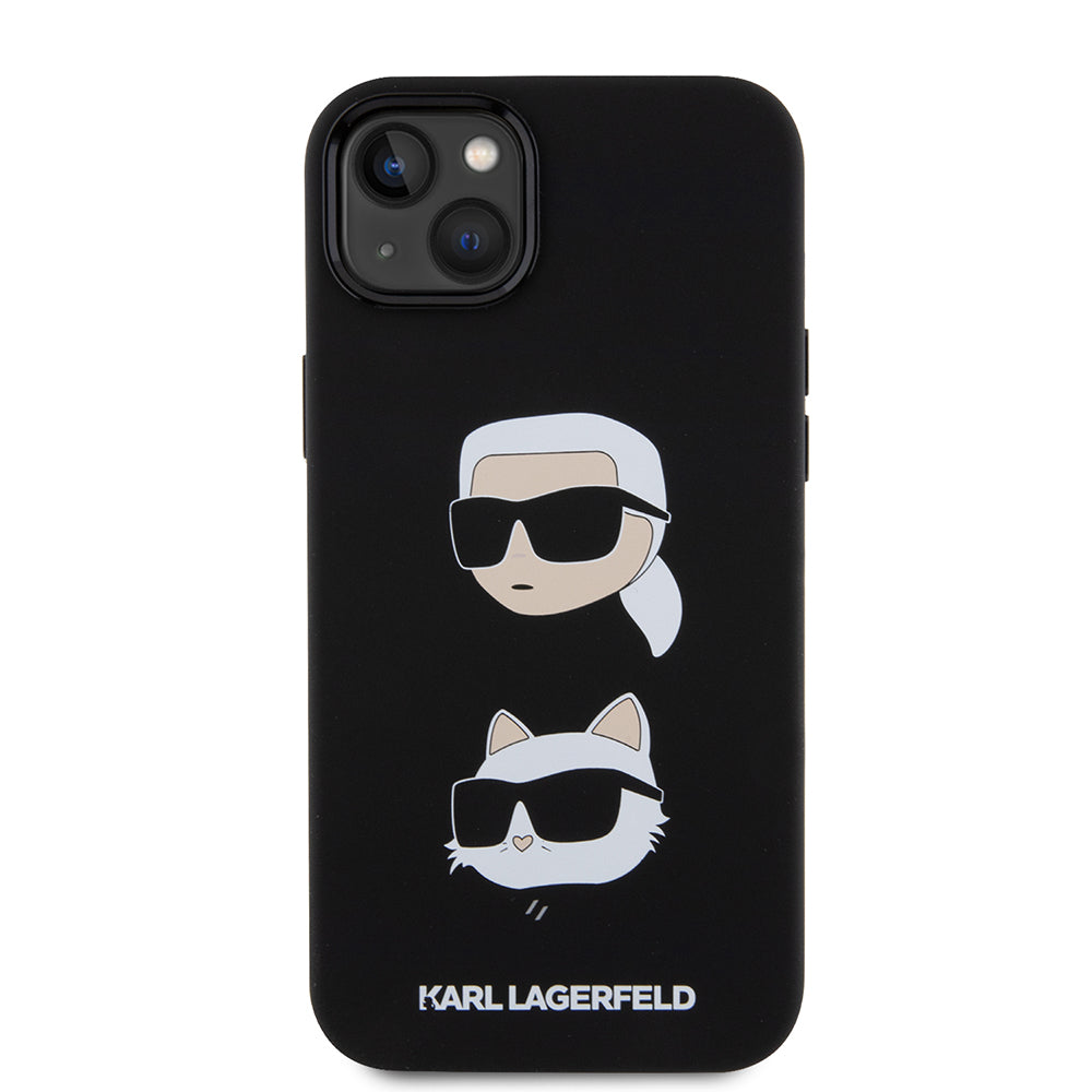 Étui pour Apple iPhone 15 Plus, Karl Lagerfeld, Silicone Karl & Choupette's Heads, Noir