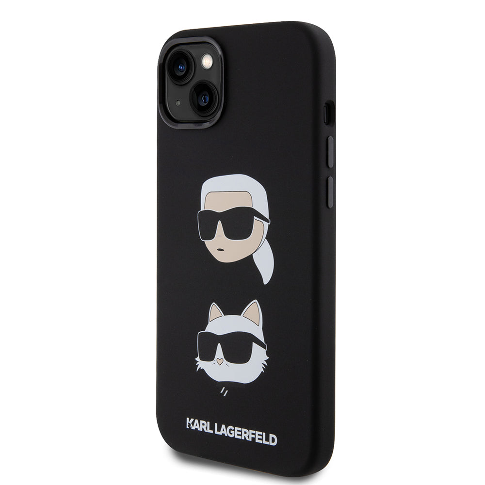 Étui pour Apple iPhone 15 Plus, Karl Lagerfeld, Silicone Karl & Choupette's Heads, Noir