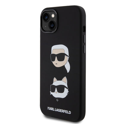 Étui pour Apple iPhone 15 Plus, Karl Lagerfeld, Silicone Karl & Choupette's Heads, Noir