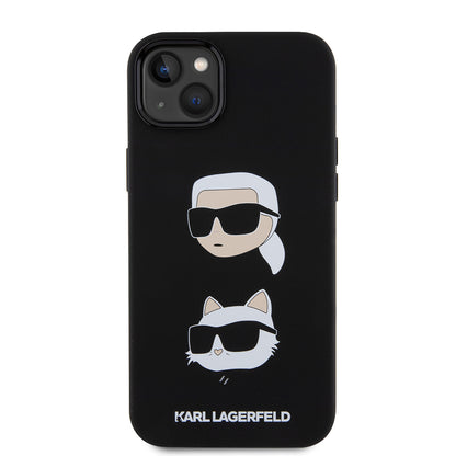 Étui pour Apple iPhone 15 Plus, Karl Lagerfeld, Silicone Karl & Choupette's Heads, Noir