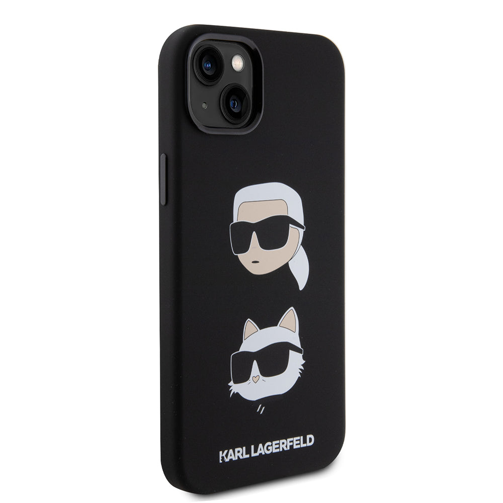 Étui pour Apple iPhone 15 Plus, Karl Lagerfeld, Silicone Karl & Choupette's Heads, Noir