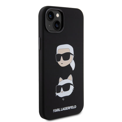 Étui pour Apple iPhone 15 Plus, Karl Lagerfeld, Silicone Karl & Choupette's Heads, Noir