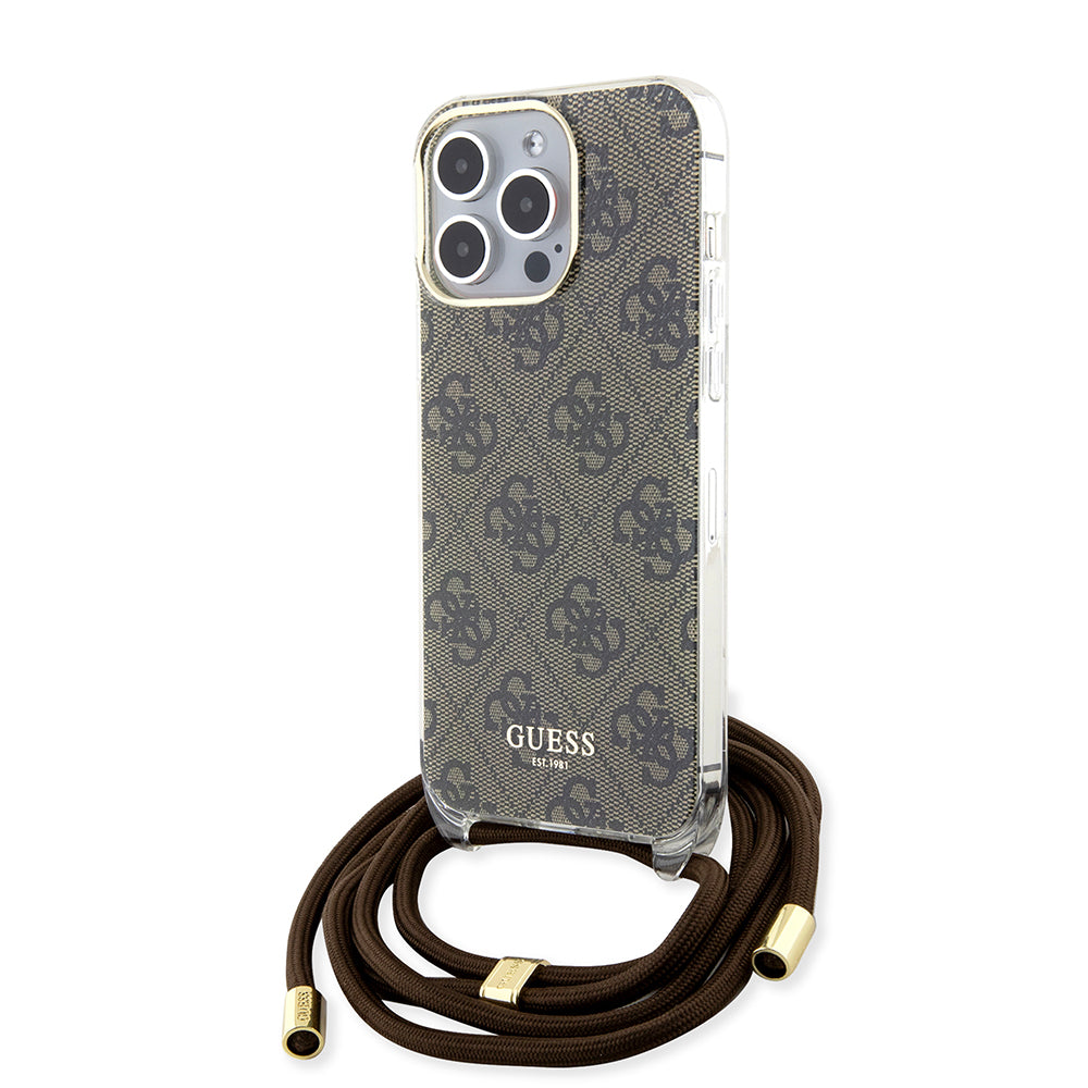 Étui pour Apple iPhone 15 Pro, Guess, Crossbody Cord 4G Print, Marron