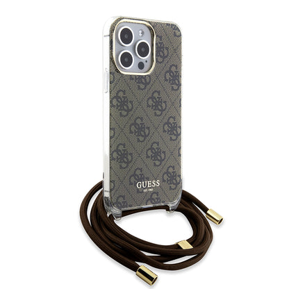 Étui pour Apple iPhone 15 Pro, Guess, Crossbody Cord 4G Print, Marron