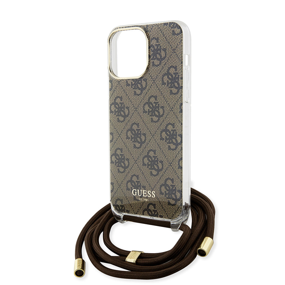 Étui pour Apple iPhone 15 Pro, Guess, Crossbody Cord 4G Print, Marron