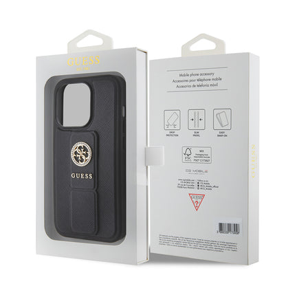 Hülle für Apple iPhone 15 Pro, Guess, Grip Stand 4G Saffiano Strass, Schwarz