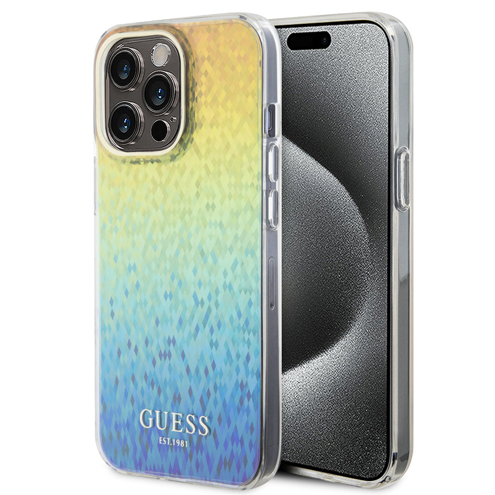 Hülle für Apple iPhone 15 Pro, Guess, IML Faceted Mirror Disco Iridescent, Mehrfarbig