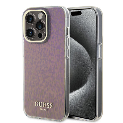 Étui pour Apple iPhone 15 Pro, Guess, IML Faceted Mirror Disco Iridescent, Rose