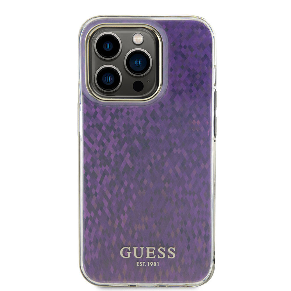 Étui pour Apple iPhone 15 Pro, Guess, IML Faceted Mirror Disco Iridescent, Rose