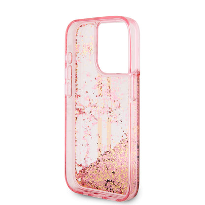 Hülle für Apple iPhone 15 Pro, Guess, Liquid Glitter Gold Stripes, Rosa