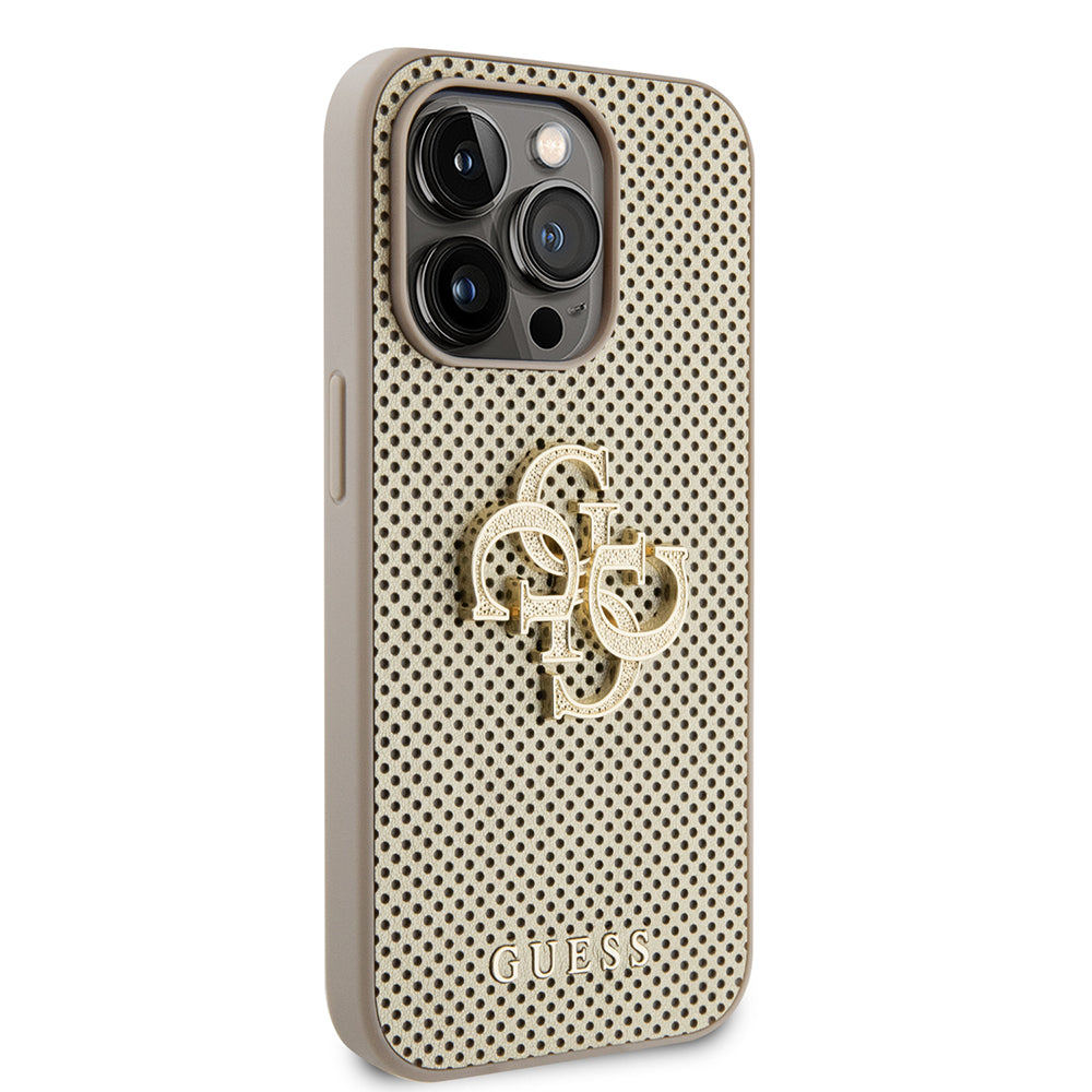 Hülle für Apple iPhone 15 Pro, Guess, Perforated 4G, Goldfarben