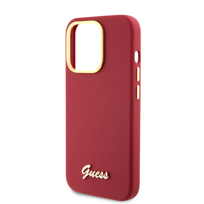 Hülle für Apple iPhone 15 Pro, Guess, Script Metal Logo & Rahmen, Rosa