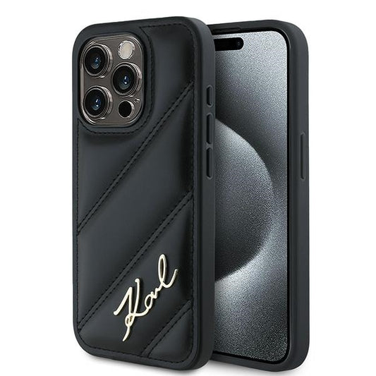 Étui pour Apple iPhone 15 Pro, Karl Lagerfeld, Diagonal Quilted Script, Noir