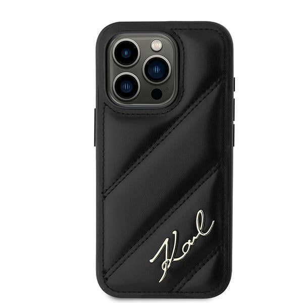 Case for Apple iPhone 15 Pro, Karl Lagerfeld, Diagonal Quilted Script, Black