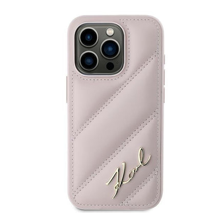 Hülle für Apple iPhone 15 Pro, Karl Lagerfeld, Diagonal Quilted Script, Rosa