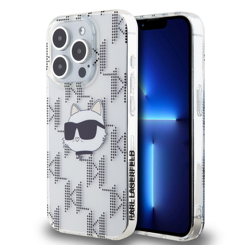Étui pour Apple iPhone 15 Pro, Karl Lagerfeld, IML Electroplated Choupette Head, Transparent