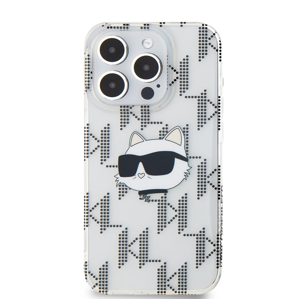 Étui pour Apple iPhone 15 Pro, Karl Lagerfeld, IML Electroplated Choupette Head, Transparent