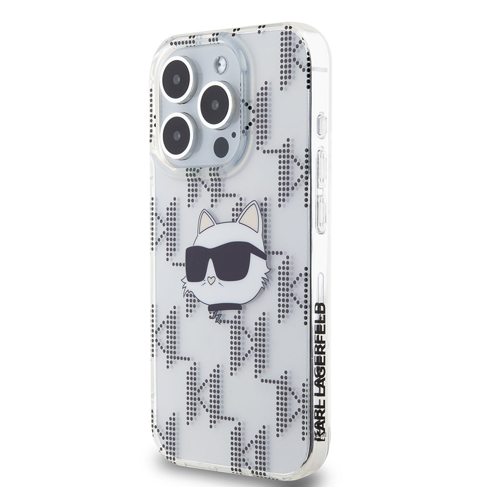 Étui pour Apple iPhone 15 Pro, Karl Lagerfeld, IML Electroplated Choupette Head, Transparent