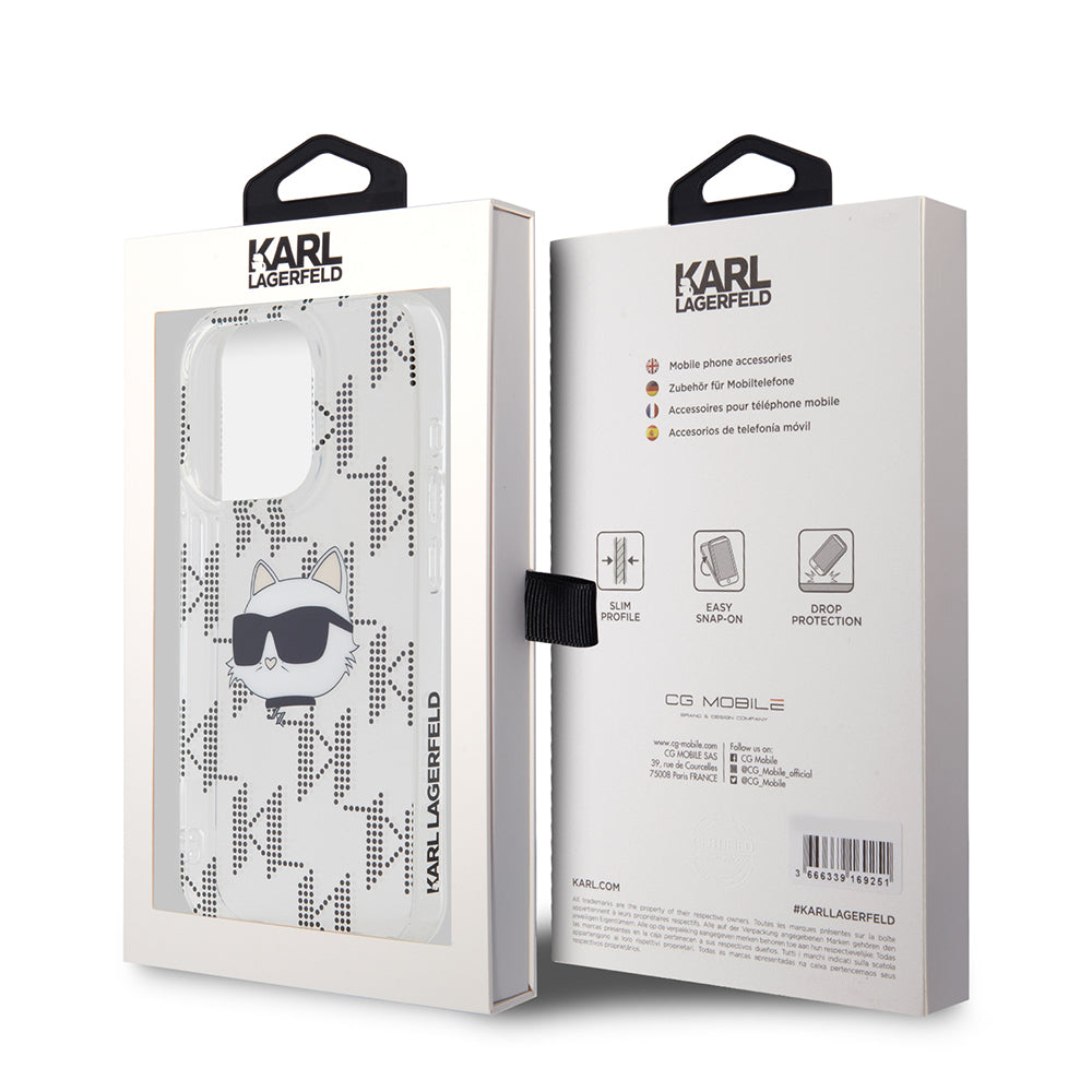 Étui pour Apple iPhone 15 Pro, Karl Lagerfeld, IML Electroplated Choupette Head, Transparent