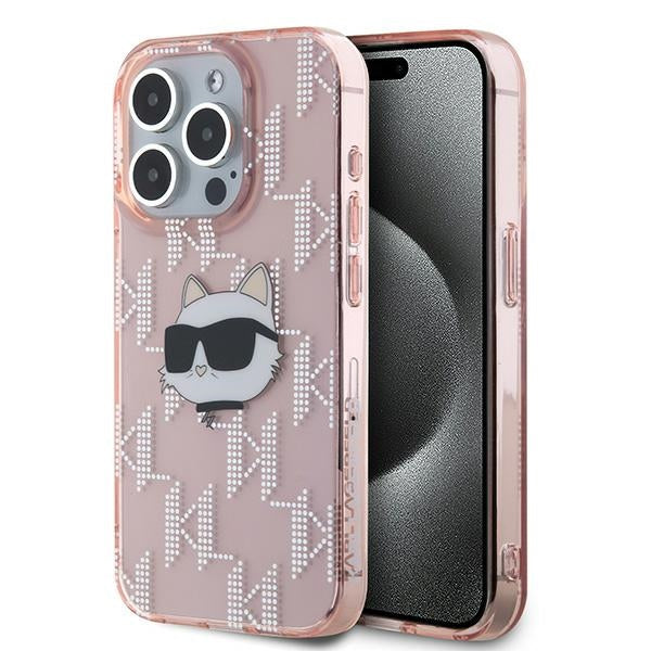 Hülle für Apple iPhone 15 Pro, Karl Lagerfeld, IML Luxury Monogram Choupette's Head, Rosa