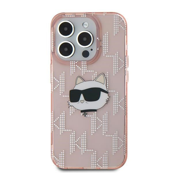 Hülle für Apple iPhone 15 Pro, Karl Lagerfeld, IML Luxury Monogram Choupette's Head, Rosa