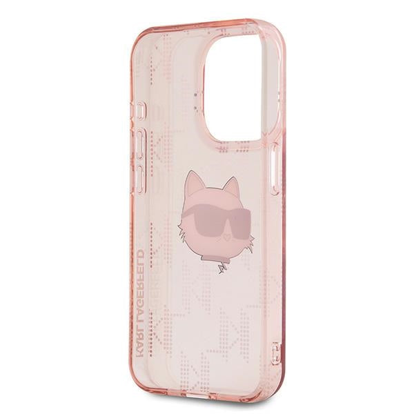 Hülle für Apple iPhone 15 Pro, Karl Lagerfeld, IML Luxury Monogram Choupette's Head, Rosa