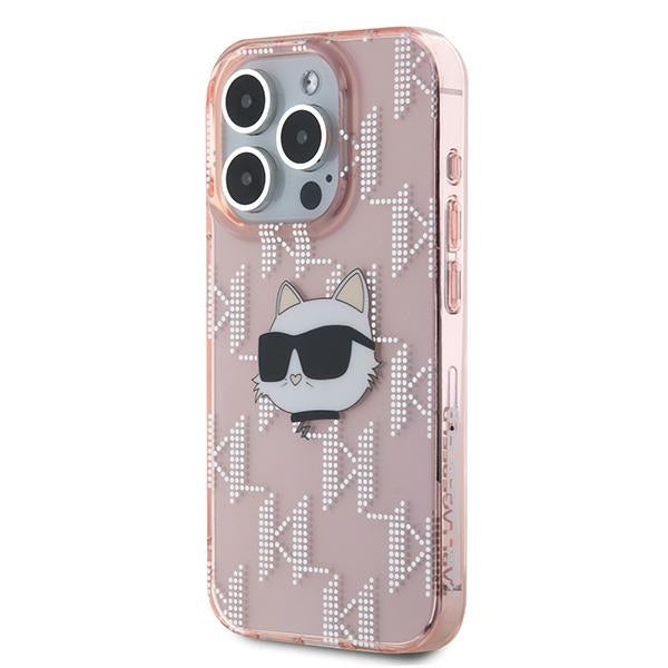 Hülle für Apple iPhone 15 Pro, Karl Lagerfeld, IML Luxury Monogram Choupette's Head, Rosa